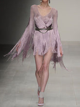 Load image into Gallery viewer, Fashion Long Sleeve Round Neck Tassel Elegant Evening Dress