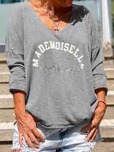 Load image into Gallery viewer, Casual Loose V-neck Solid Color Printing Long-sleeved Top