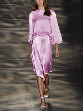 Load image into Gallery viewer, Smooth Solid Color Top and High Waist Skirt Suit
