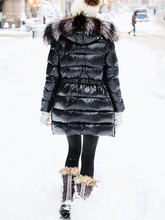 Load image into Gallery viewer, Fashion Mid-length Fur Collar Hooded Down Jacket Coat