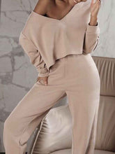 Load image into Gallery viewer, Pure Color V-neck Loose Tracksuit Casual Suits