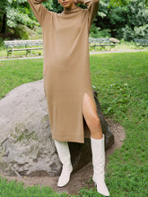 Load image into Gallery viewer, Fashion Knitted High Neck Split Midi Dress