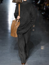 Load image into Gallery viewer, Fashion Loose Solid Color High Neck Long Sleeve Two-piece Suit