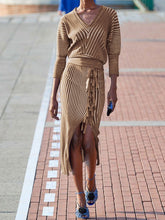 Load image into Gallery viewer, Fashion Casual V-neck Long Sleeve Striped Two-piece Suit