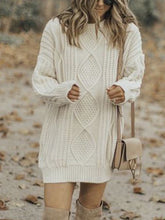 Load image into Gallery viewer, Ladies Fashion Solid Color Round Neck Knitted Sweater Dress
