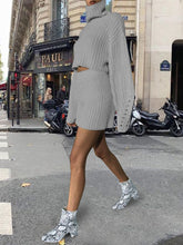 Load image into Gallery viewer, High Neck Pullover Short Knit Long Sleeve Two-piece Suit