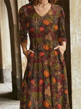 Load image into Gallery viewer, Retro Printed Pastoral V-Neck Ladies Dress