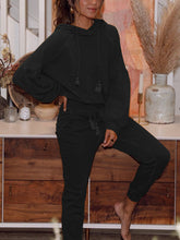 Load image into Gallery viewer, Solid Color Casual Lantern Sleeve Hooded Two-piece Suit