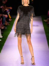 Load image into Gallery viewer, Fashion Round Neck Short Sleeve Tassel Evening Dress