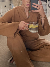 Load image into Gallery viewer, Solid Color Button Collar Knitted Loose Casual Two Piece Suit