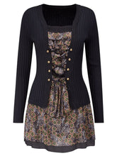Load image into Gallery viewer, Square Collar Laced Printing Tunic Dress