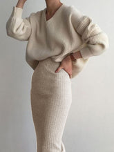 Load image into Gallery viewer, Fashion Casual Loose V-neck Long Sleeve Solid Color Two-piece Suit