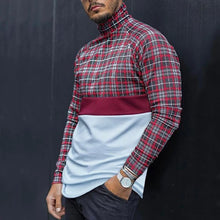 Load image into Gallery viewer, Fashion Plaid Stitching High Neck Men'S T-Shirt