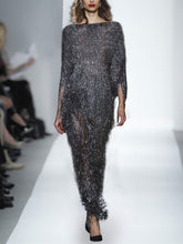 Load image into Gallery viewer, Pure Color Sexy Tassel Long Sleeve Slim Maxi Dress