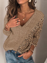 Load image into Gallery viewer, Fashion V-neck Casual Long-sleeved Leopard Print Stitching Sweater