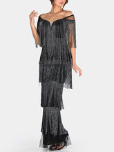 Load image into Gallery viewer, Fashion Fringed One-shoulder Evening Dress