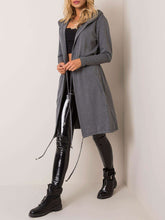 Load image into Gallery viewer, Pure Color Hooded Casual Waist Drawstring Long Coat