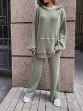 Load image into Gallery viewer, Casual Solid Color Loose Hooded Knitted Two-Piece Suit