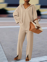 Load image into Gallery viewer, Fashion Casual V-neck Knitted Two-piece Hooded Suit