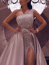 Load image into Gallery viewer, One-shoulder Sequined Mopping Skirt Evening Dress