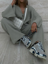 Load image into Gallery viewer, Solid Color V-neck Button Cardigan Knitted Loose Casual Set