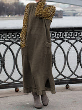 Load image into Gallery viewer, Leopard-Print Splicing Round Neck Cotton Loose Casual Dress