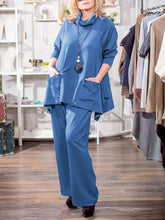 Load image into Gallery viewer, Simple Casual Loose High Neck Long Sleeve Top Pants Suit