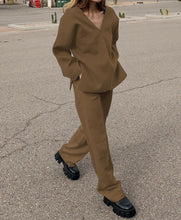 Load image into Gallery viewer, Solid Color V-Neck Long Sleeve Suit