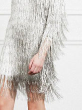 Load image into Gallery viewer, Fashion Solid Color Round Neck Fringed Evening Dress