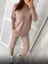 Load image into Gallery viewer, Women'S Casual V-Neck Solid Color Knitted Two-Piece Suit