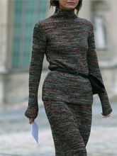 Load image into Gallery viewer, Fashionable Women'S High Neck Variegated Sweater Knit Suit