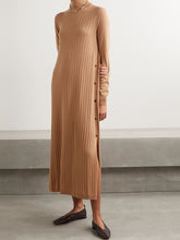 Load image into Gallery viewer, Pure Color High Neck Knitted Casual Dress