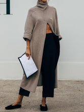 Load image into Gallery viewer, Fashion Casual Loose High-neck Solid Color Long-sleeved Split Top