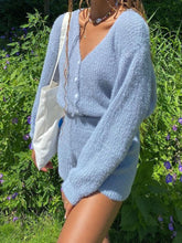 Load image into Gallery viewer, Women'S Solid Color V-Neck Button Top Knitted Two-Piece Suit