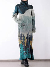 Load image into Gallery viewer, Pine Forest Turtleneck Long Casual Dress with Pockets