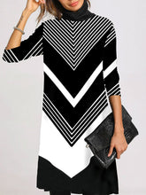 Load image into Gallery viewer, Casual Striped Long Sleeve High Neck Dress