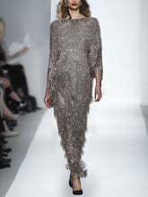 Load image into Gallery viewer, Pure Color Sexy Tassel Long Sleeve Slim Maxi Dress