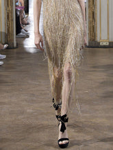 Load image into Gallery viewer, Fringed Round Neck Sleeveless Slim Evening Dress