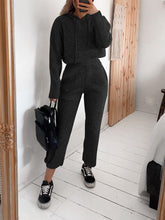 Load image into Gallery viewer, Casual Hooded Drawstring Knitted Two-piece Suit