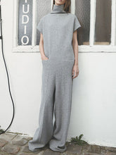 Load image into Gallery viewer, High Collar Short Sleeve Solid Color Jumpsuit