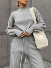 Load image into Gallery viewer, High Neck Lantern Sleeve Knit Two-piece Suit with Pockets