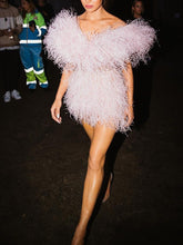 Load image into Gallery viewer, Fashion Sexy One Shoulder Feather Mini Dress
