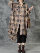 Load image into Gallery viewer, Women Casual Tartan Shirt Linen Long Sleeves Shirt