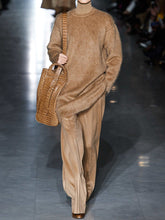 Load image into Gallery viewer, Fashion Loose Solid Color High Neck Long Sleeve Two-piece Suit