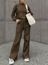 Load image into Gallery viewer, High Neck Lantern Sleeve Knit Two-piece Suit with Pockets