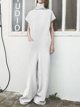 Load image into Gallery viewer, High Collar Short Sleeve Solid Color Jumpsuit