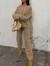Load image into Gallery viewer, Fashion V-neck Button Cardigan Knitted Casual Two-piece Suit