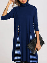 Load image into Gallery viewer, Turtleneck Solid Color Stripe Stitching Casual Dress