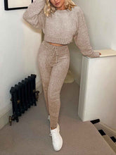 Load image into Gallery viewer, Casual Loose Top High Waist Drawstring Trousers Knitted Suit
