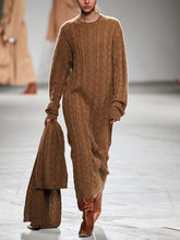 Load image into Gallery viewer, Round Neck Solid Color Crochet Sweater Dress